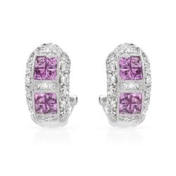 Natural 1.92 CTW Pink Sapphire & Diamond Earrings 18K White Gold - REF-147F6M