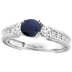 1.60 CTW Blue Sapphire & Diamond Ring 14K White Gold - REF-148F7N