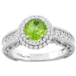 1.20 CTW Peridot & Diamond Ring 14K White Gold - REF-86N4Y