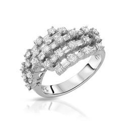 Natural 1.50 CTW Diamond & Baguette Ring 18K White Gold - REF-214T2X
