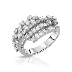 Natural 1.50 CTW Diamond & Baguette Ring 18K White Gold - REF-214T2X