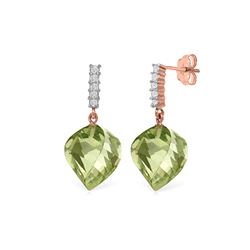 Genuine 26.15 ctw Green Amethyst & Diamond Earrings 14KT Rose Gold - REF-61H2X