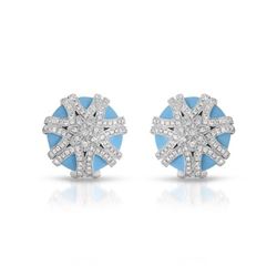 Natural 15.32 CTW Turquoise & Diamond Earrings 14K White Gold - REF-124W2H
