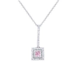 Natural 0.45 CTW Pink Sapphire & Diamond Necklace 14K White Gold - REF-32T4X