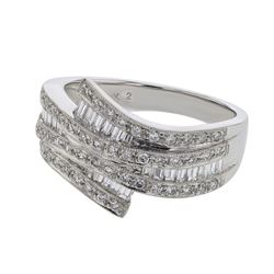 Natural 0.91 CTW Baguette & Diamond Ring 18K White Gold - REF-133W2H