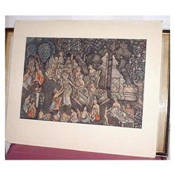 Aztec or Myan Scene of  Ritual  Lithograph #1277575