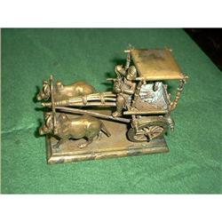 Bronze Oxen Pulling Wagon Figure  #1278109