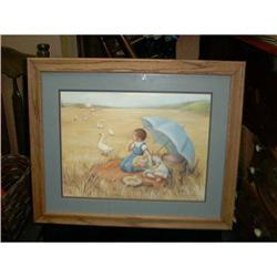 Little Boy and Girl In Field Print Signed D. #1278113