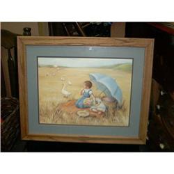 Little Boy and Girl In Field Print Signed D. #1278113