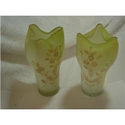 Pr. Bohemian Art Glass Cased Vases Gold Floral #1278469