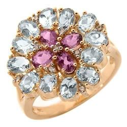 3.5ctw. Blue Topaz, Amethyst & Diamond Ring #1278657