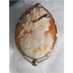 19th c  large shell cameo pin/pendant,14 K #1286044