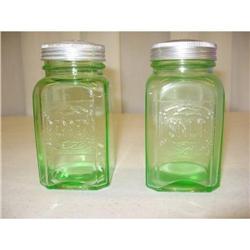 Pair Of Green Depression Salt And Pepper #1286047