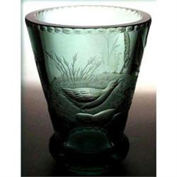 CZECH ART DECO ENGRAVED GLASS VASE 1920's #1286171