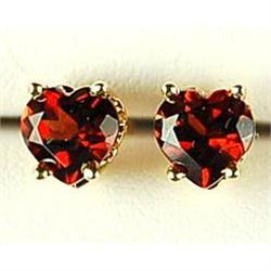 14k GOLD EARRINGS HEART GARNET = ONE CARAT  #1286185