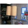 Pair Gold Cloth Shade Crystal Hanging Lamps.  #1305006
