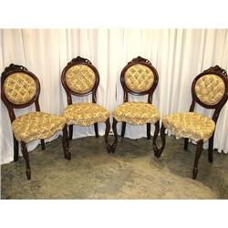 4 Victorian Mah. Rose Carved Chairs- Tuck Seats#1305380