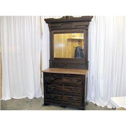 82 Inch Walnut Eastlake Dresser, Burl Finish & #1305381