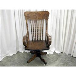 Antique Oak Swivel Office Chair- Rollers- #1305382