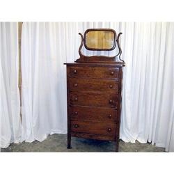 Great Antique Oak Mirror Hi Boy Chest With 5 #1305383