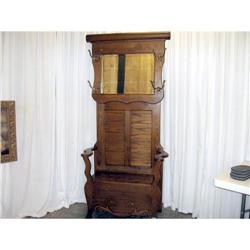 Tiger Oak Hall Tree- Mirror- Bench Seat #1305386