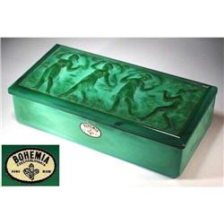 MALACHITE COLOR GLASS POWDER BOX / HOFFMAN #1305530