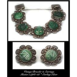VINTAGE MEXICAN SILVER BRACELET & EARRINGS SET #1305614