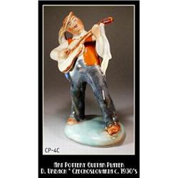 CZECH POTTERY LARGE GUITAR PLAYER D. URBACH #1305679