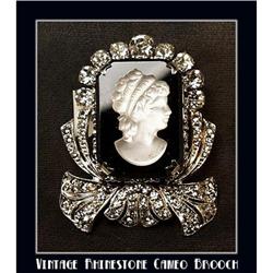 EXQUISITE VINTAGE RHINESTONE CAMEO BROOCH CJ-18#1305720
