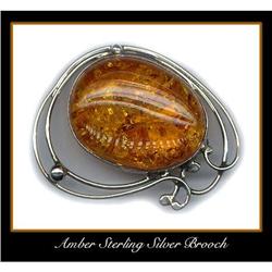 STERLING SILVER AMBER BROOCH #66 #1305723