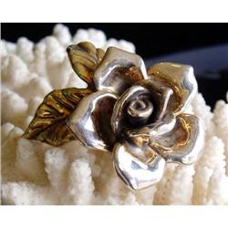SIGNED VINTAGE STERLING SILVER ROSE BROOCH #1305787