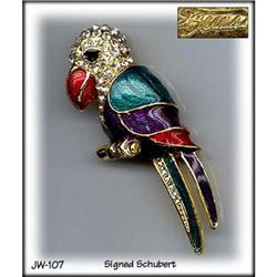 SIGNED ENAMEL ART DECO STYLE PARROT BROOCH #1305794