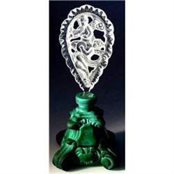 CZ MALACHITE COLOR GLASS PERFUME BOTTLE CHERUBS#1305813