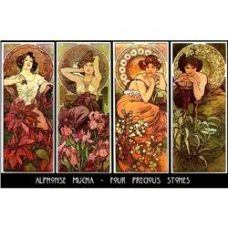 4 VINT MUCHA ART NOUVEAU POSTER PRECIOUS STONES#1305866