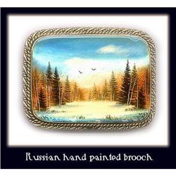 RUSSIAN HAND PAINTED SCENIC BROOCH CJ-17 #1305870