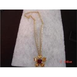 Vintage CAPRI  Red Hot Stone &  Gold Necklace #1311079