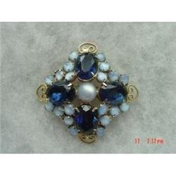 Vintage Blue Glass Moonstone Cabachon Brooch#1311080