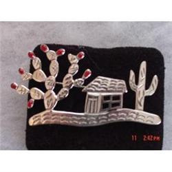 Estate Mexican  Sterling Coral Enamel Brooch#1311112