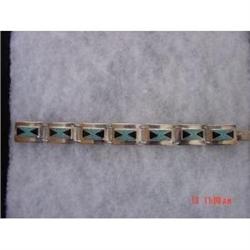 Estate Mexican Sterling Onyx Turquoise Bracelet#1311394