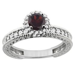 0.95 CTW Garnet & Diamond Ring 14K White Gold - REF-65M9A