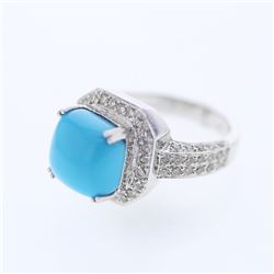 Natural 5.45 CTW Turquoise & Diamond Ring 14K White Gold - REF-133F2M