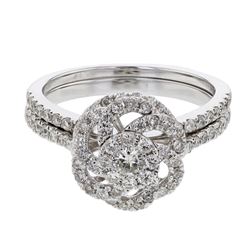 Natural 0.85 CTW Diamond & Wedding Ring Set 14K White Gold - REF-97F2M