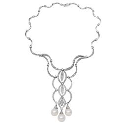 Natural 38.59 CTW Pearl & Diamond Necklace 14K White Gold - REF-738F2M