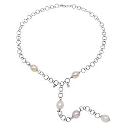 Natural 38.46 CTW Pearl & Diamond Necklace 14K White Gold - REF-114K3R