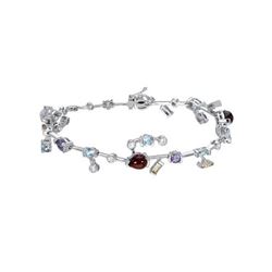 Natural 8.07 CTW Amethyst/CItrine/Garnet/Morganite/Topaz & Diamond Bracelet 18K White Gold - REF-144