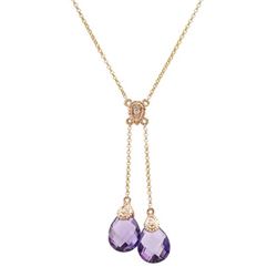 Natural 4.60 CTW Amethyst & Diamond Necklace 14K Rose Gold - REF-38N7Y