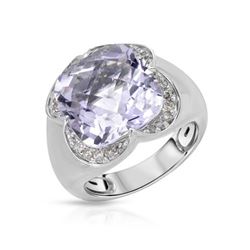 Natural 8.64 CTW Amethyst & Diamond Ring W=15MM 14K Gold - REF-93N6Y