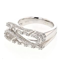 Natural 0.97 CTW Diamond & Baguette Ring 18K White Gold - REF-202T5X