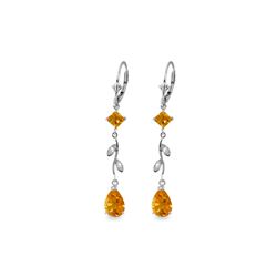 Genuine 3.97 ctw Citrine & Diamond Earrings 14KT White Gold - REF-44P9H