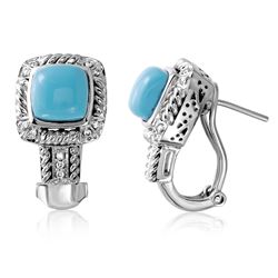 Natural 3.17 CTW Turquoise & Diamond Earrings 14K White Gold - REF-77N4Y